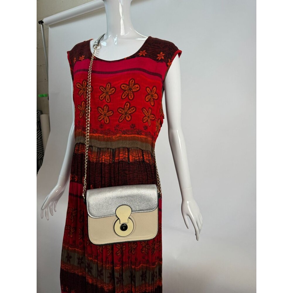 Paula Rossi Cream & Silver Leather Look Crossbody Bag With Gold Chain Strap